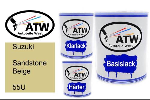Suzuki, Sandstone Beige, 55U: 1L Lackdose + 1L Klarlack + 500ml Härter - Set, von ATW Autoteile West.